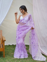 Avani Lavender Color Pure organza Chikankari Work Saree